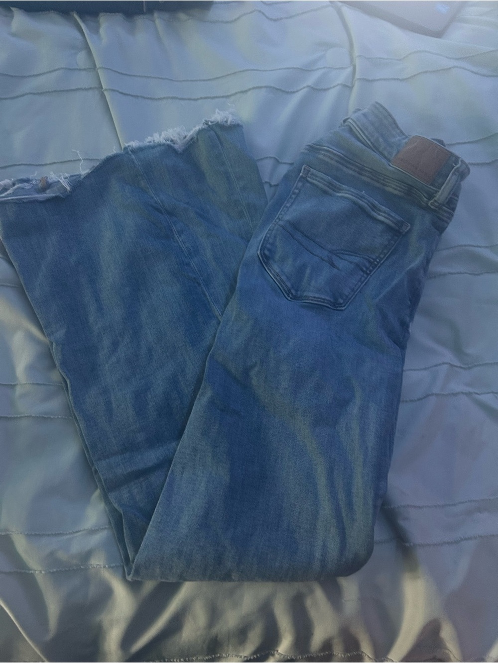 American Eagle Outfitters Medium Blue Flare Jeans - Frayed Hem
